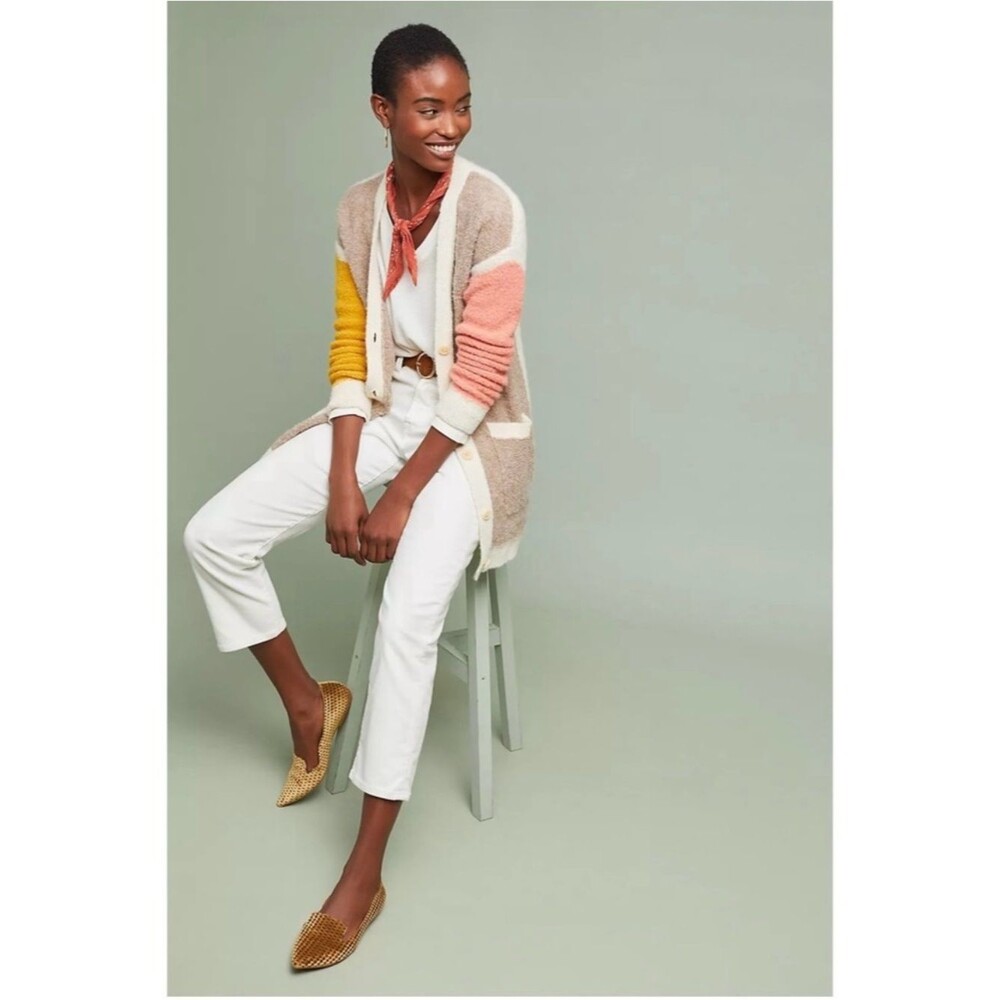 Anthropologie Moth Colwood Colorblock Alpaca Cardigan Sweater Size Medium